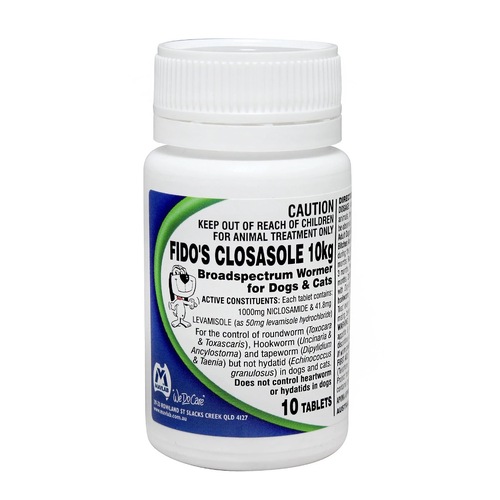 Fidos Closasole 10Kg 10s 10 Tablets Broad Spectrum Worming For Dogs and Cats