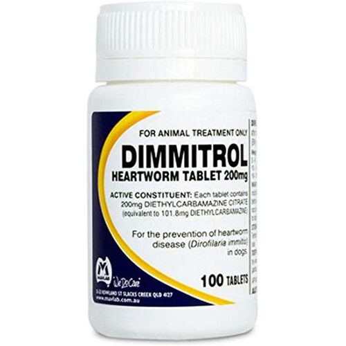 Fidos Dimmitrol Heartworm Tablet 200mg for Dogs 100 Tabs