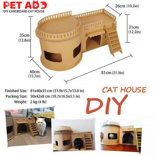 PETADD DIY Cat Cardboard House Tree Tower Condo Castle Pet Post Pad Mat Furniture