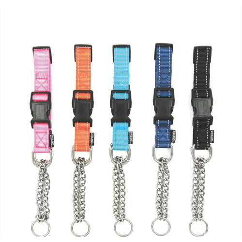 Luxury Martingale Dog Collar with Chain Loop Basic Nylon 2 sizes 5 colours