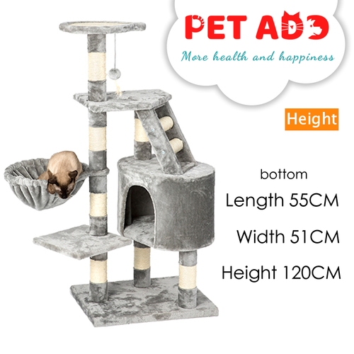 Cat Tree Tower Scratching Post Wood Scratcher Condo House Toys Bed 120cm PETADD