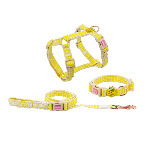 Arkika Nylon Dog Harness Lead Set No Pull Adjustable Pet Vest Leash Puppy AU [Colour: Yellow]