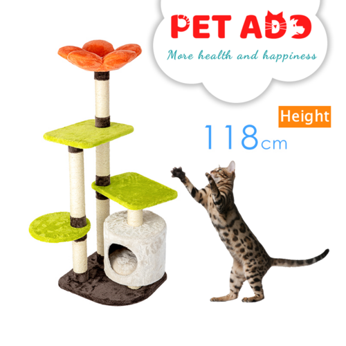 118cm Cat Tree Tower Scratching Post Scratcher Trees Bed Wood Condo Toys Flower