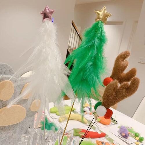 Cat Play Toy Christmas Feather Teaser Wand Interactive Stick Kitten Pet Fun Nonacat