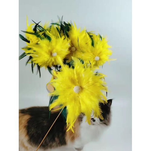 Cat Play Toy Feather Teaser Wand Interactive Stick Kitten Pet Fun Daisy Nonacat