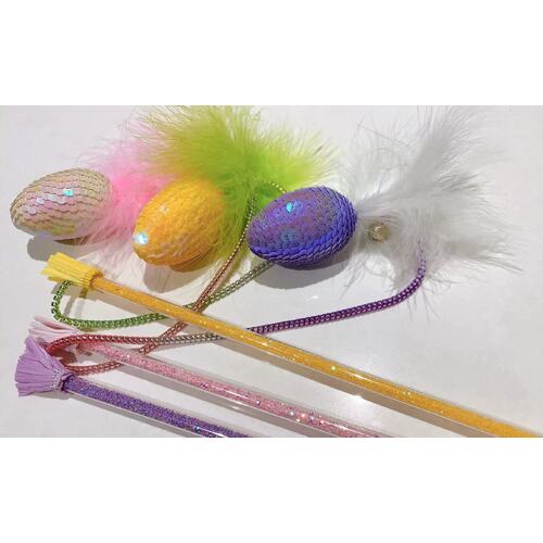 Cat Play Toy Feather Teaser Wand Interactive Stick Kitten Pet Fun Easter eggs