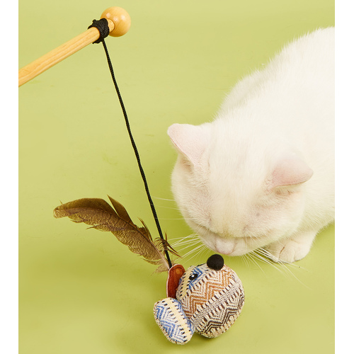 PETSVILLE Kitten Teaser Feather Wand Interactive Stick Cat Pet Fun Magnet Toy