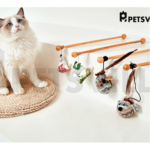 Cat Cloth Feather Teaser Wand Tea Bag Toy Interactive Stick Kitten Pet Play Fun PETSVILLE