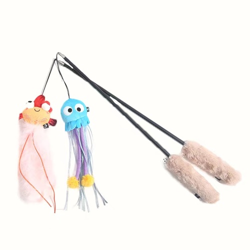 Cat Feather Telescopic Wand Toy Teaser Chaser Kitten Pet Funny Cute