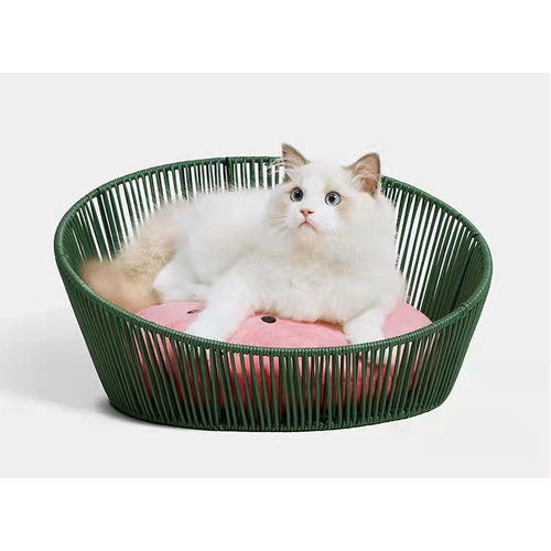 Vetreska Solid Rattan Pet og Cat Bed Washable House Basket Toy Watermalon